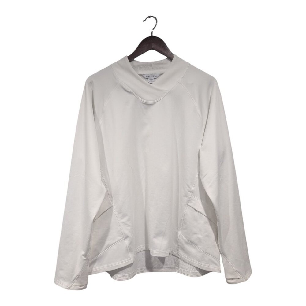 Athleta Whistler Cross Neck Top Womens White Long Sleeve Active Hi-Low Sz XL